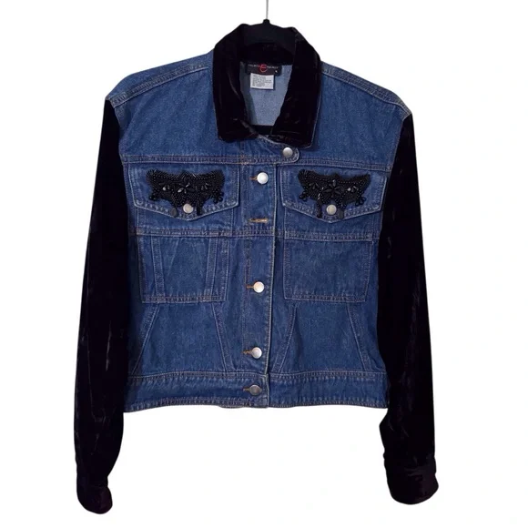 Palmer E Palmer Australia VTG Medium Western Velvet Embellished Denim Jacket - Picture 1 of 7